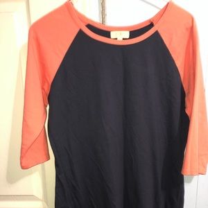 3/4 sleeve navy and pink shirt